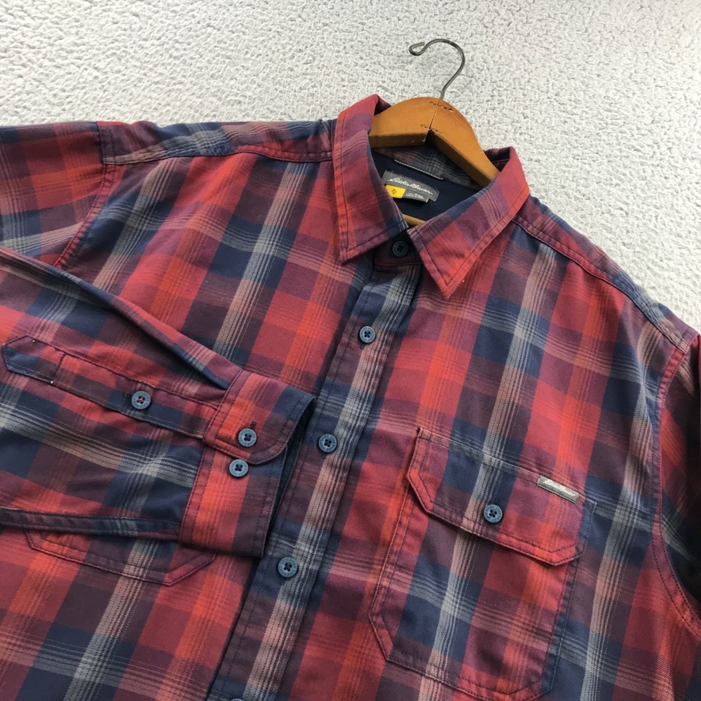 Eddie Bauer Travex Shirt Mens XL Tall Red Blue Plaid Flannel Long Sleeve Outdoor